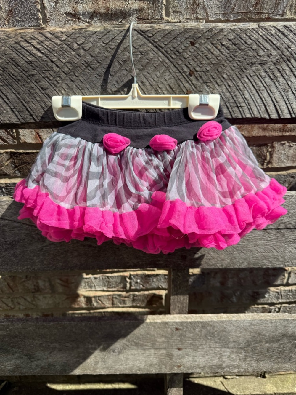 Pink Ruffle Tulle Skirt with Rosette Trim